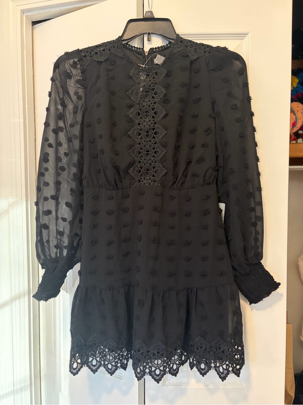 Nordstrom Black Swiss Dot Lace-Trim Mini Dress